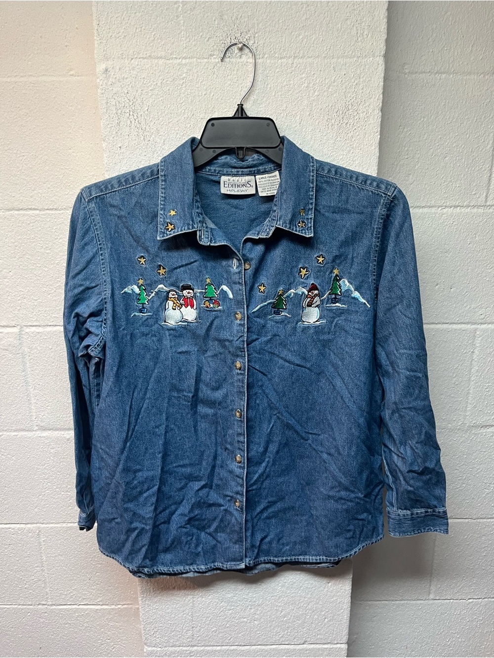 Basic Editions Holiday Denim Shirt in Medium Blue